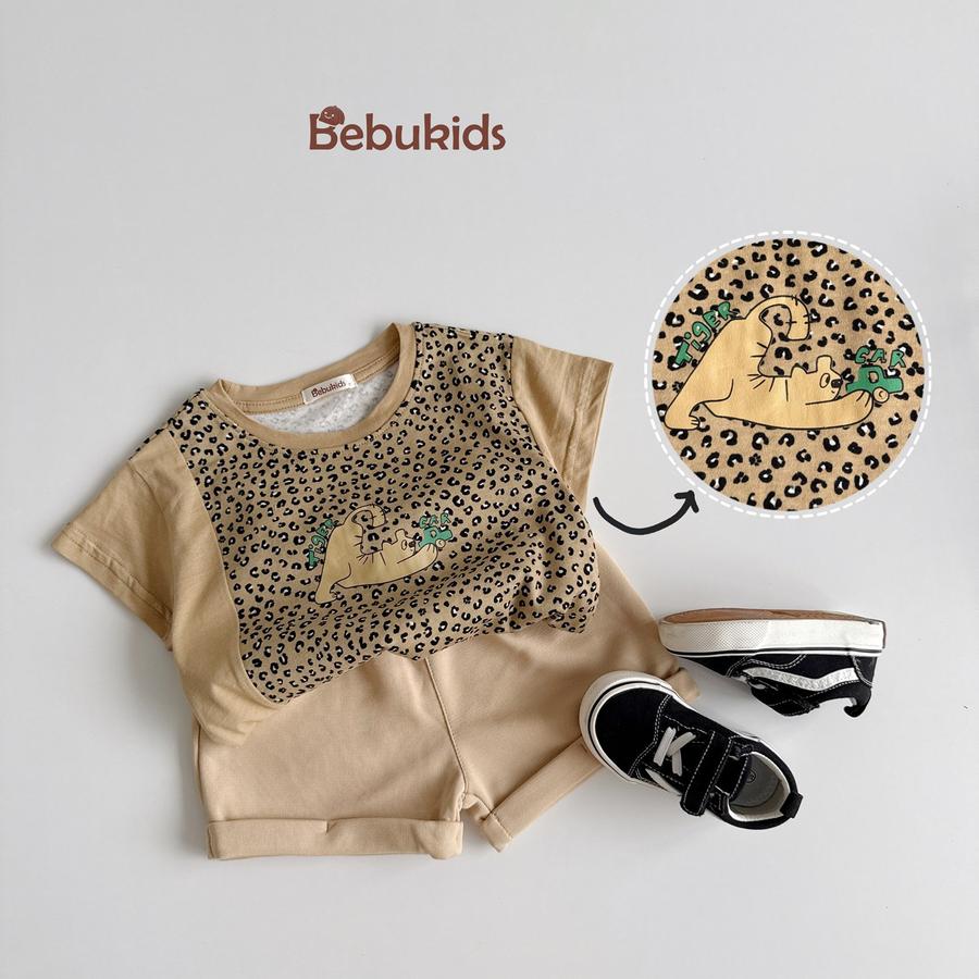 SB2294- bộ cộc tay da báo phối sườn, tay màu trơn