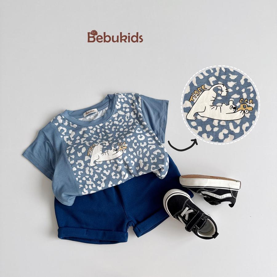 SB2294- bộ cộc tay da báo phối sườn, tay màu trơn