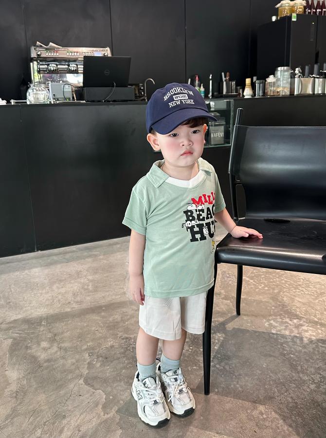 SB2236- bộ polo in chữ million beagle hugs ngực