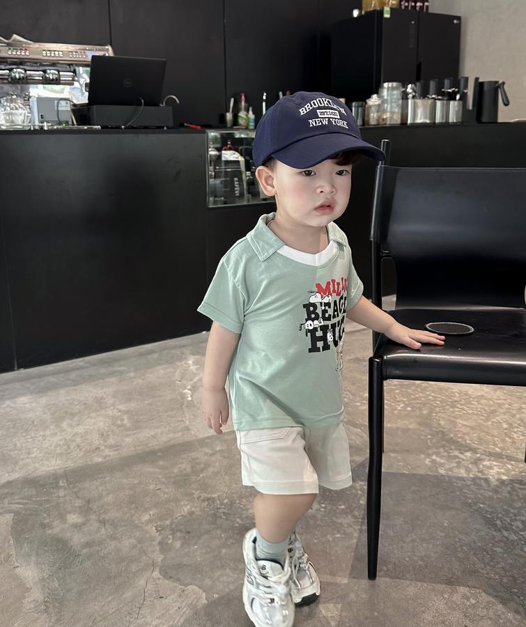 SB2236- bộ polo in chữ million beagle hugs ngực