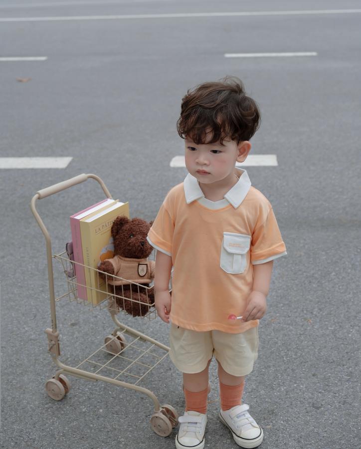 SB2116-polo cổ v túi ngực in chữ