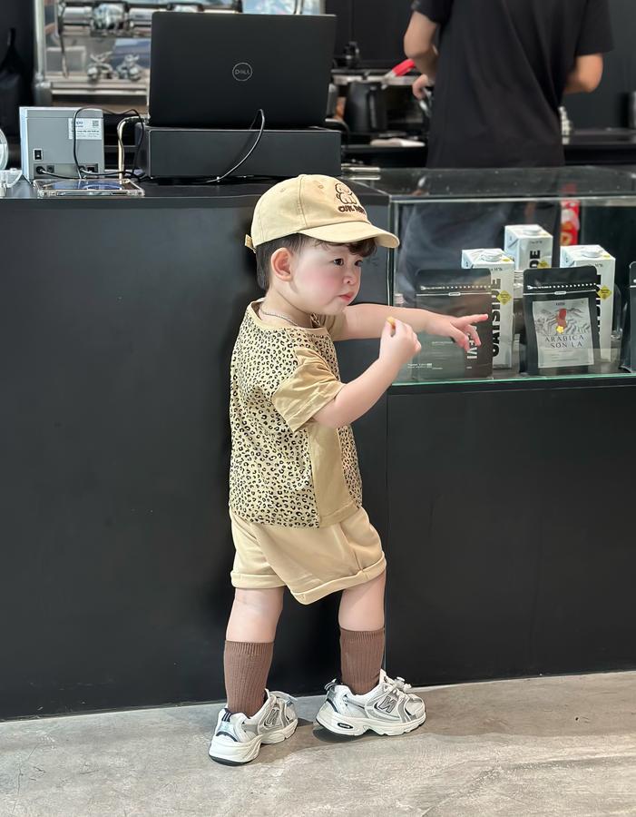 SB2294- bộ cộc tay da báo phối sườn, tay màu trơn