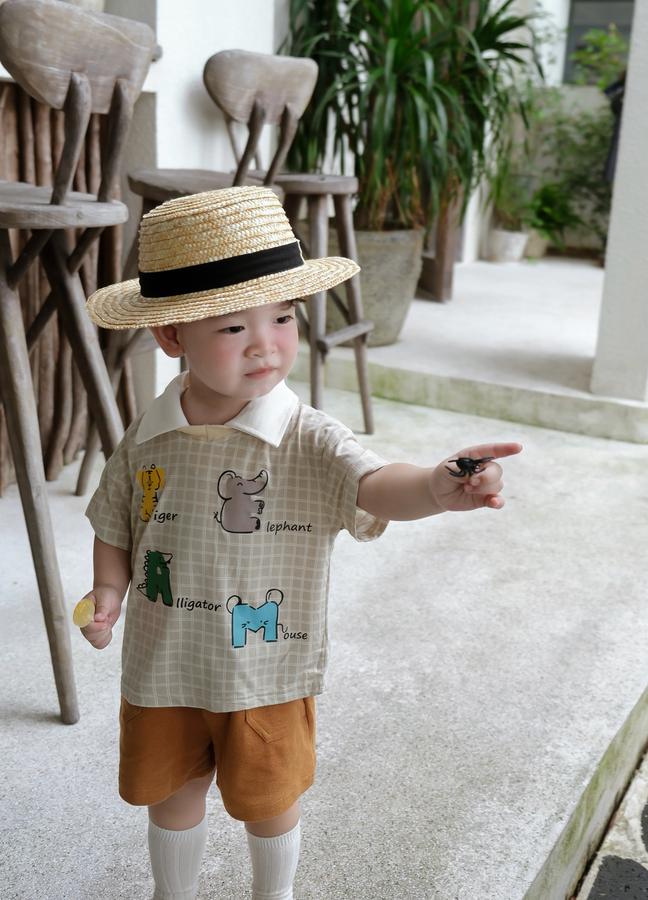 SB2253- bộ polo karo in chữ động vật