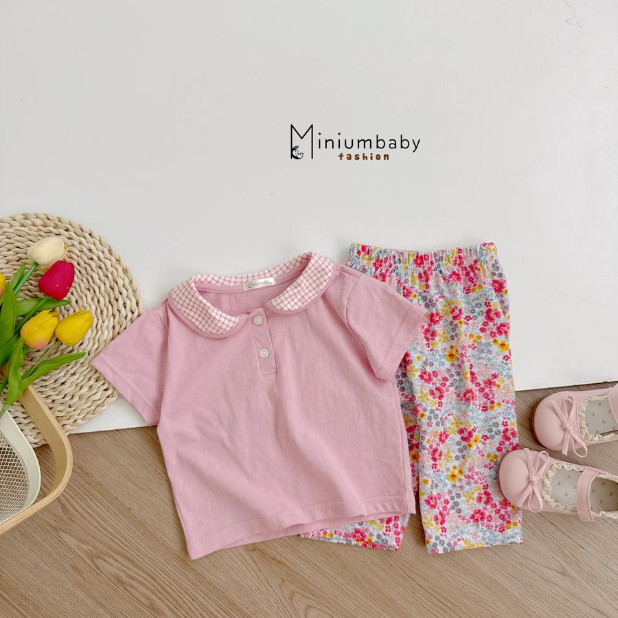 SB2151-bộ cổ sen phối quần họa tiết cootton lụa áo hồng