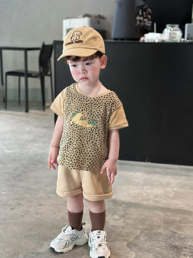 SB2294- bộ cộc tay da báo phối sườn, tay màu trơn