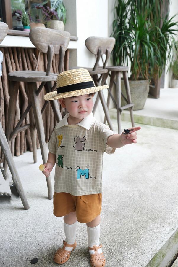 SB2253- bộ polo karo in chữ động vật