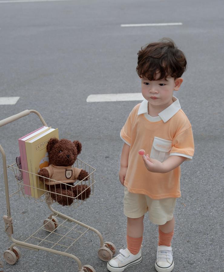 SB2116-polo cổ v túi ngực in chữ