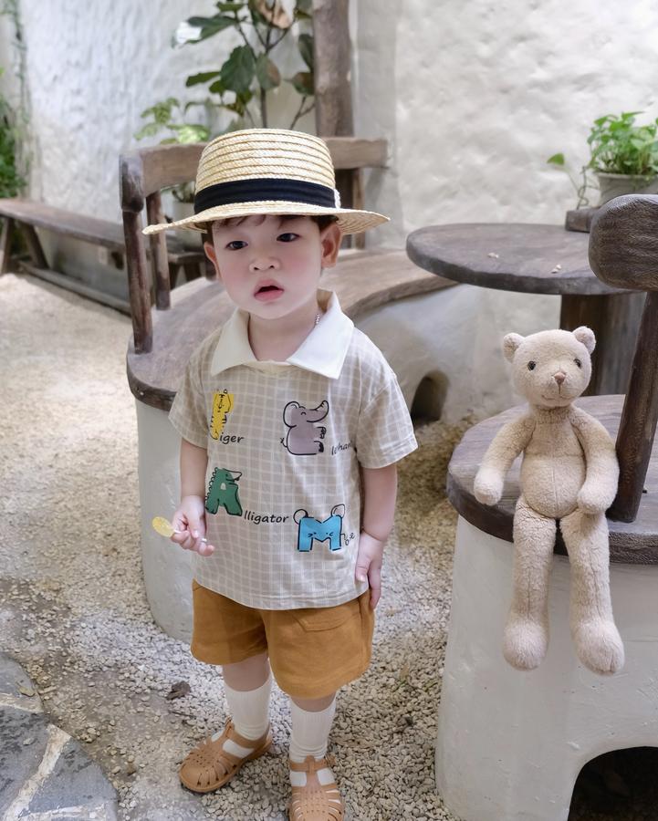 SB2253- bộ polo karo in chữ động vật