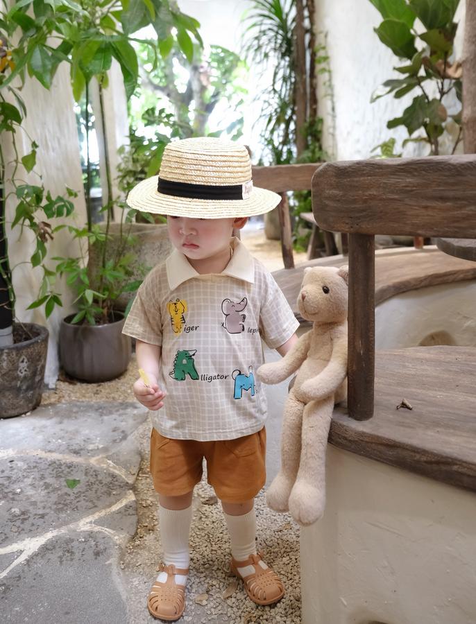 SB2253- bộ polo karo in chữ động vật