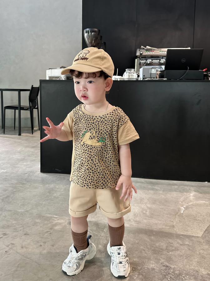 SB2294- bộ cộc tay da báo phối sườn, tay màu trơn