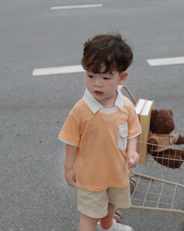 SB2116-polo cổ v túi ngực in chữ