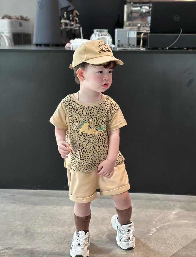 SB2294- bộ cộc tay da báo phối sườn, tay màu trơn