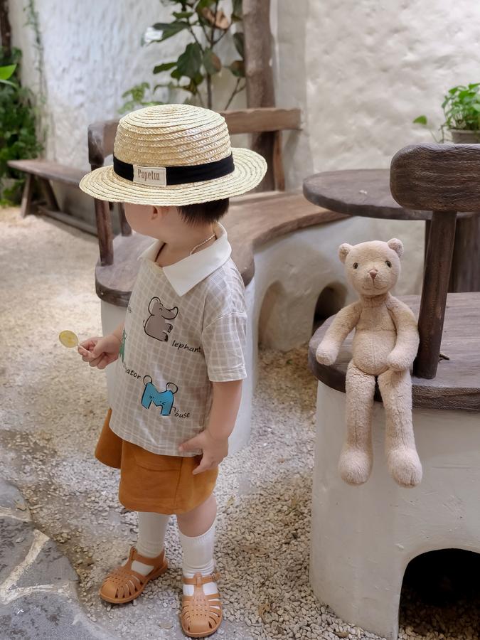 SB2253- bộ polo karo in chữ động vật