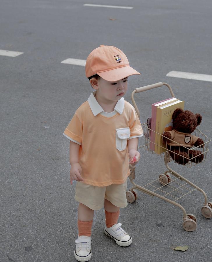 SB2116-polo cổ v túi ngực in chữ