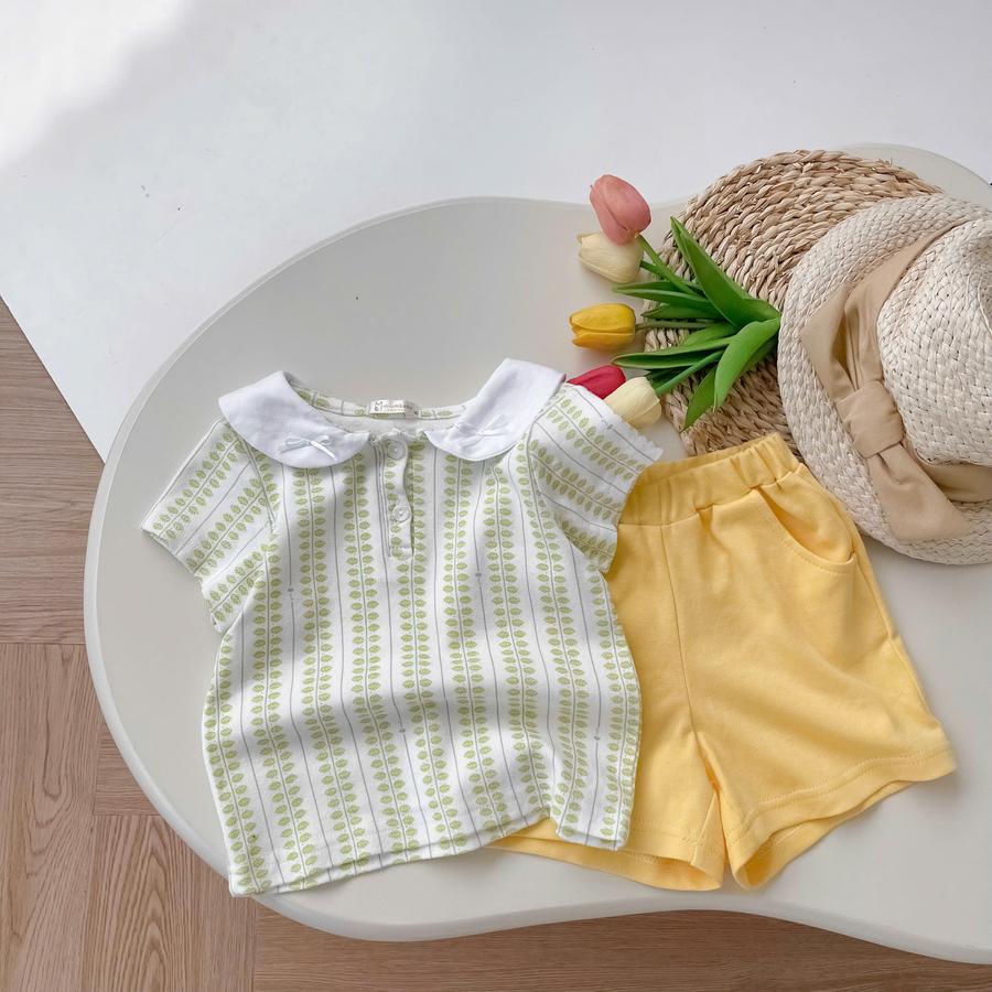 SB2441-bộ cổ sen phối cổ đính nơ cổ, quần trơn