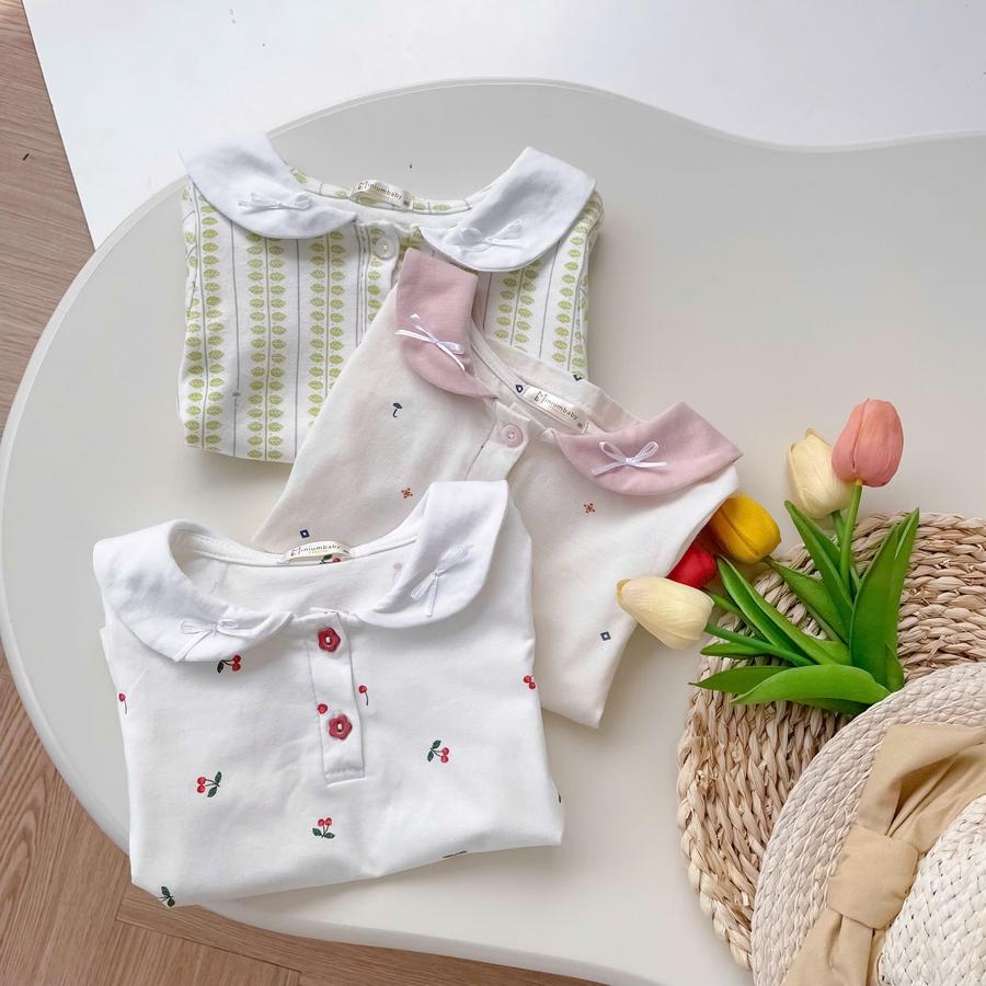 SB2441-bộ cổ sen phối cổ đính nơ cổ, quần trơn