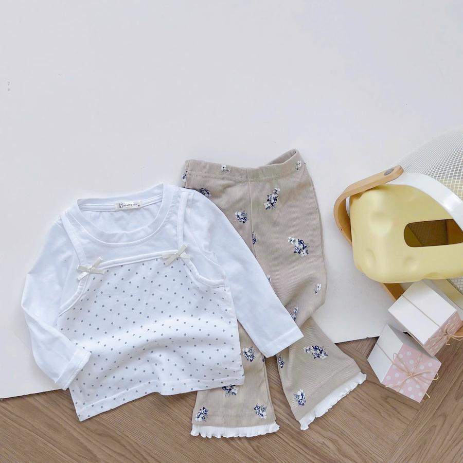 SB2413- bộ dài tay bé gái phối thân bi, quần hoa