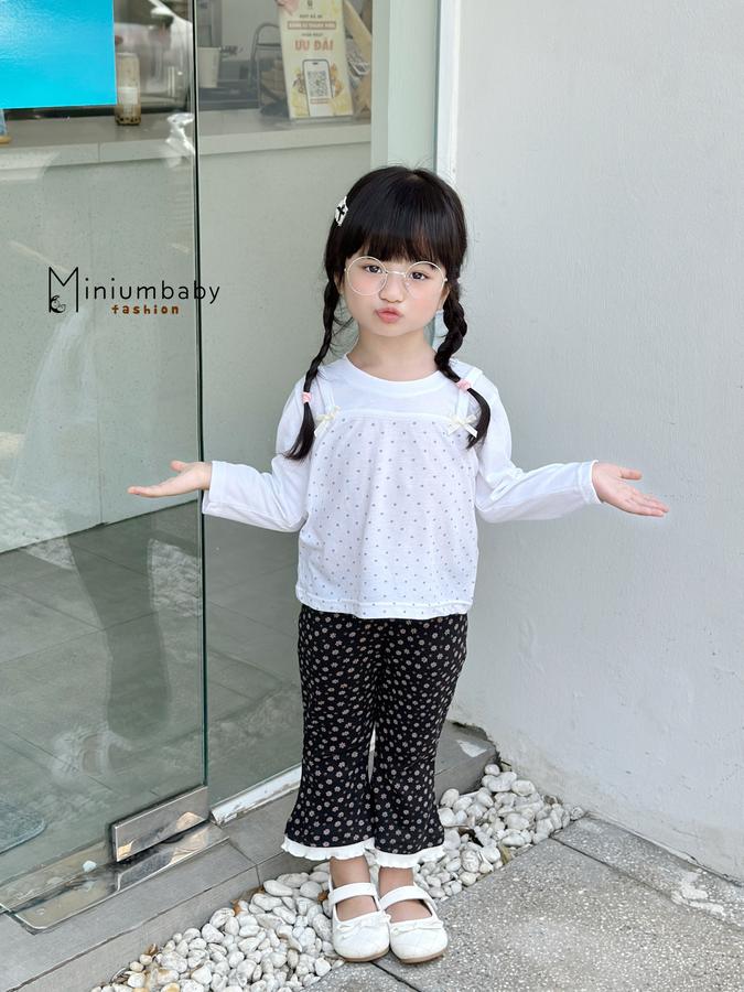SB2413- bộ dài tay bé gái phối thân bi, quần hoa