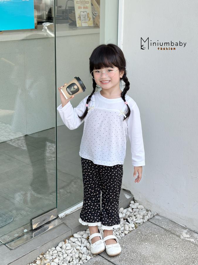 SB2413- bộ dài tay bé gái phối thân bi, quần hoa