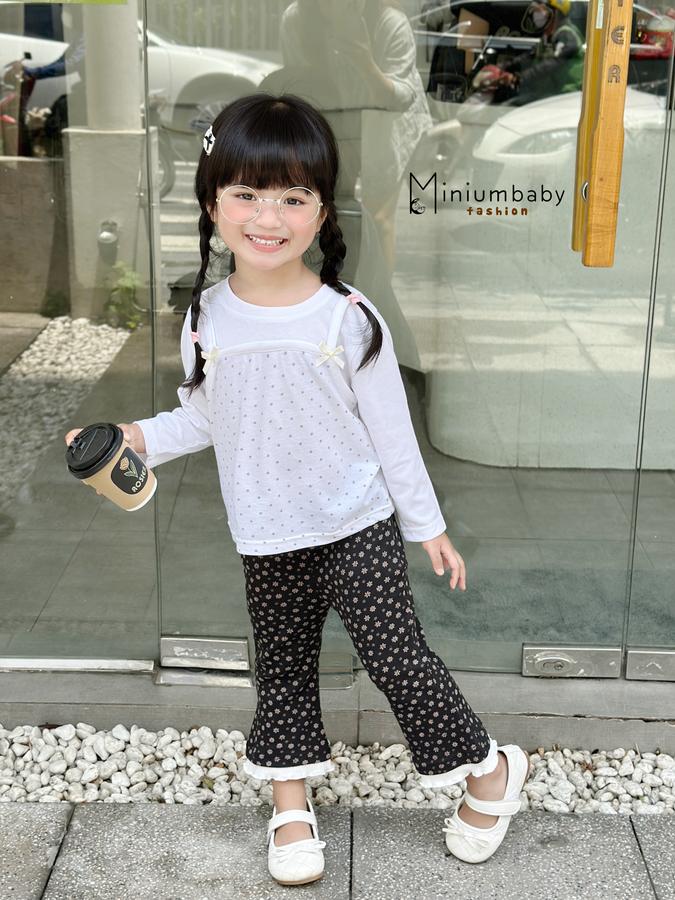 SB2413- bộ dài tay bé gái phối thân bi, quần hoa