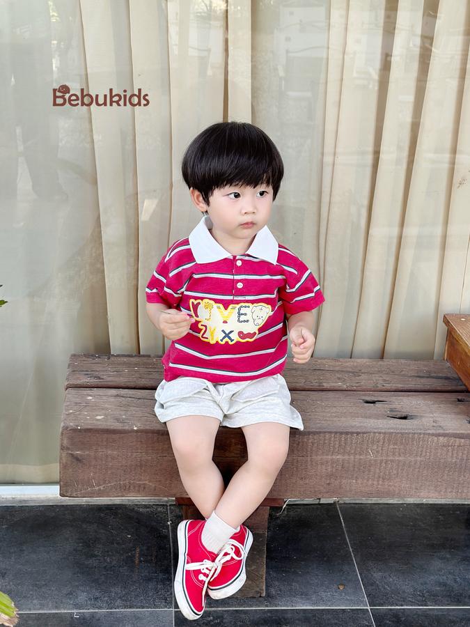 SB2351- bộ polo kẻ ngang  phối cổ in chữ,gấu