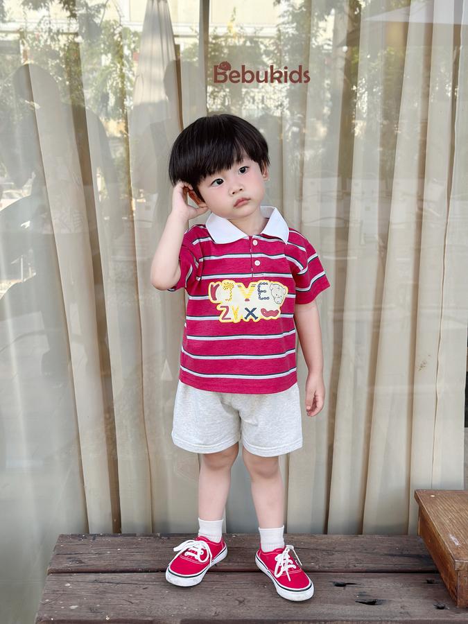 SB2351- bộ polo kẻ ngang  phối cổ in chữ,gấu