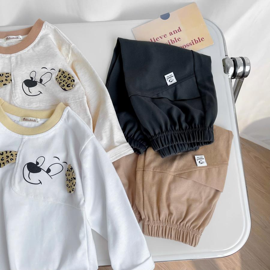 SB2410- bộ dài tay bé trai in cũn đính tai báo