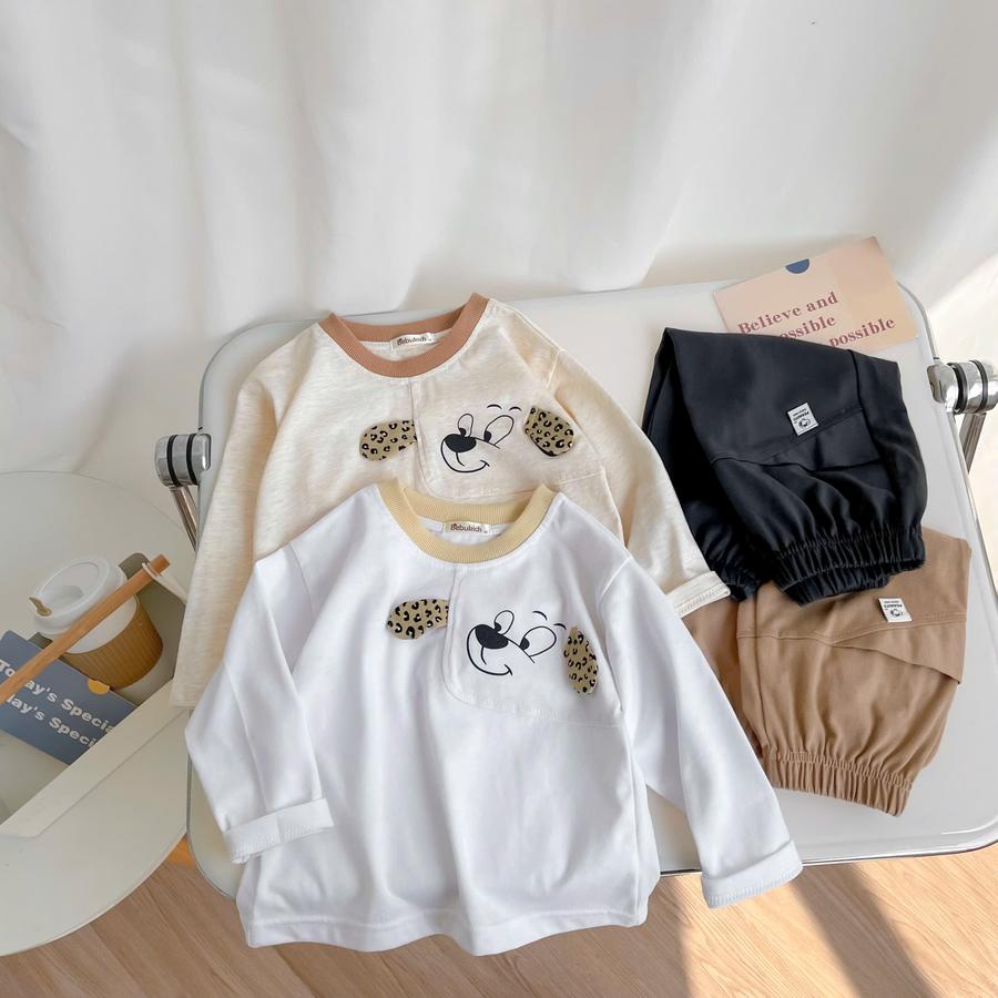 SB2410- bộ dài tay bé trai in cũn đính tai báo