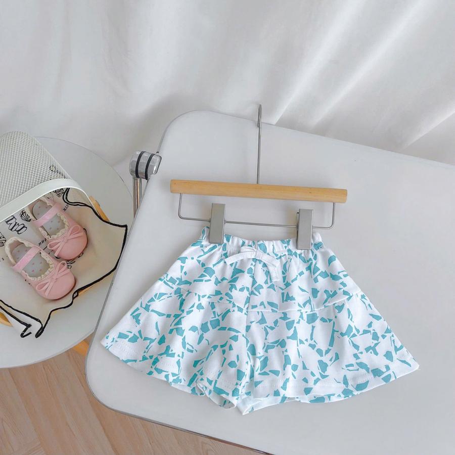 V2427- quần váy bé gái họa tiết xanh