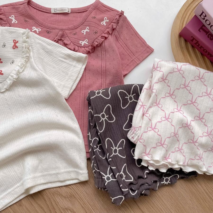 SB2443- bộ cổ sen bèo cổ in nơ phối quần dài