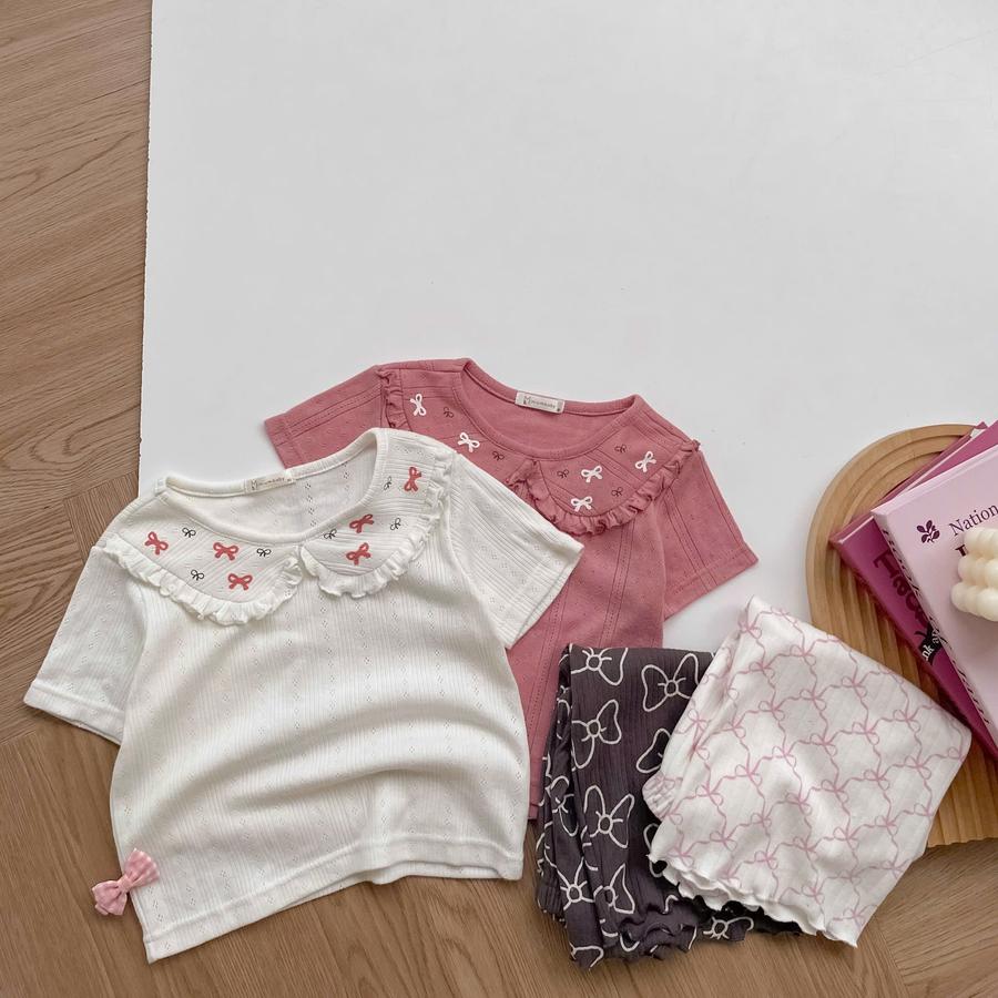 SB2443- bộ cổ sen bèo cổ in nơ phối quần dài