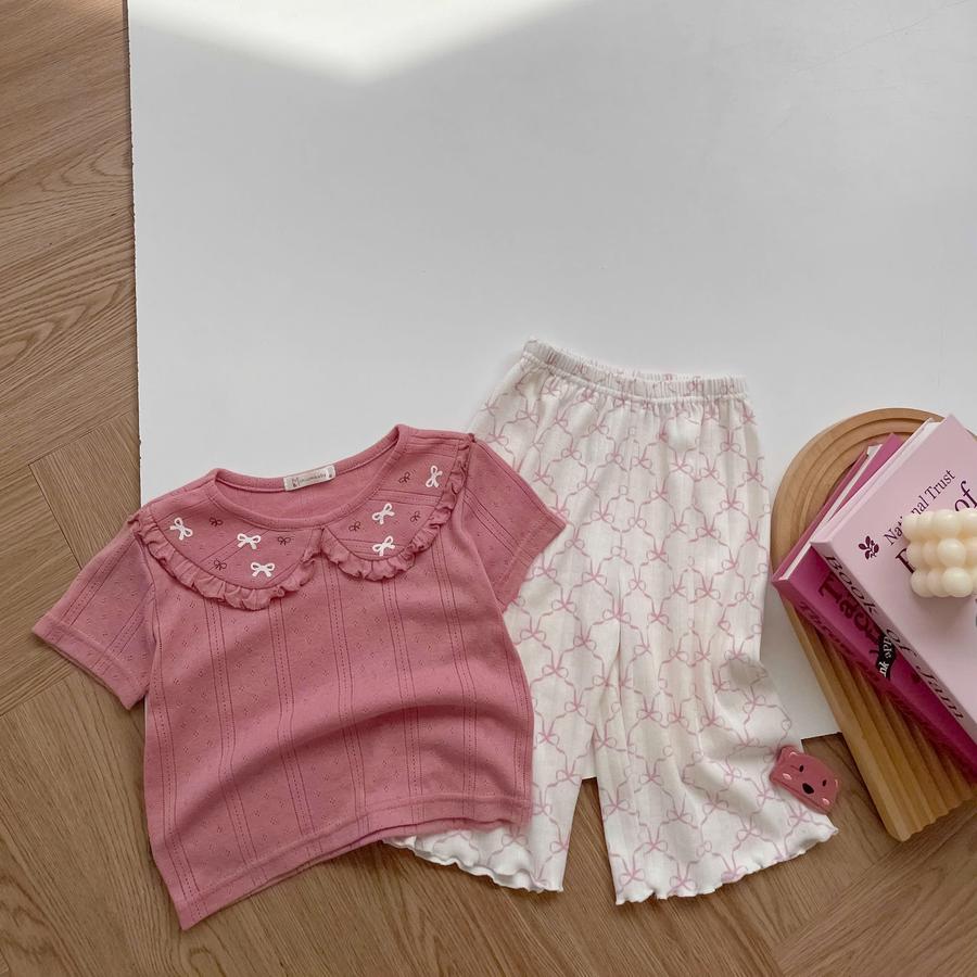 SB2443- bộ cổ sen bèo cổ in nơ phối quần dài