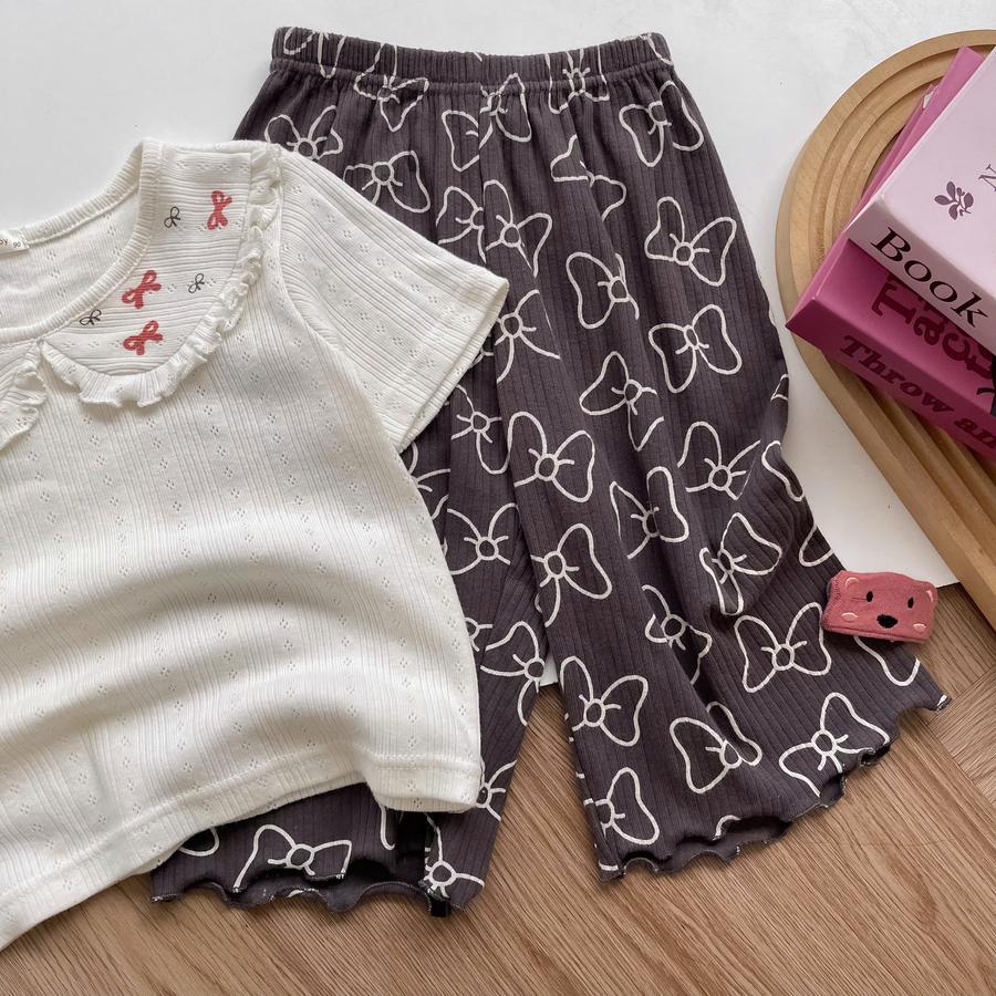 SB2443- bộ cổ sen bèo cổ in nơ phối quần dài