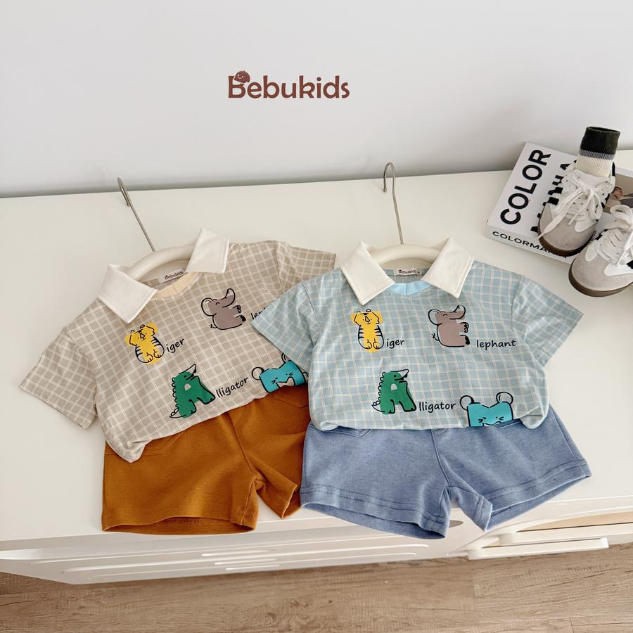 SB2253- bộ polo karo in chữ động vật