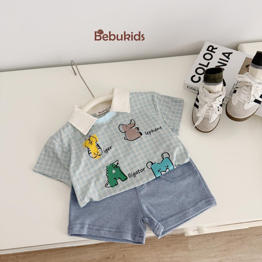 SB2253- bộ polo karo in chữ động vật