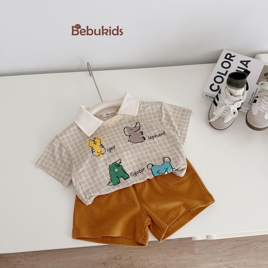 SB2253- bộ polo karo in chữ động vật