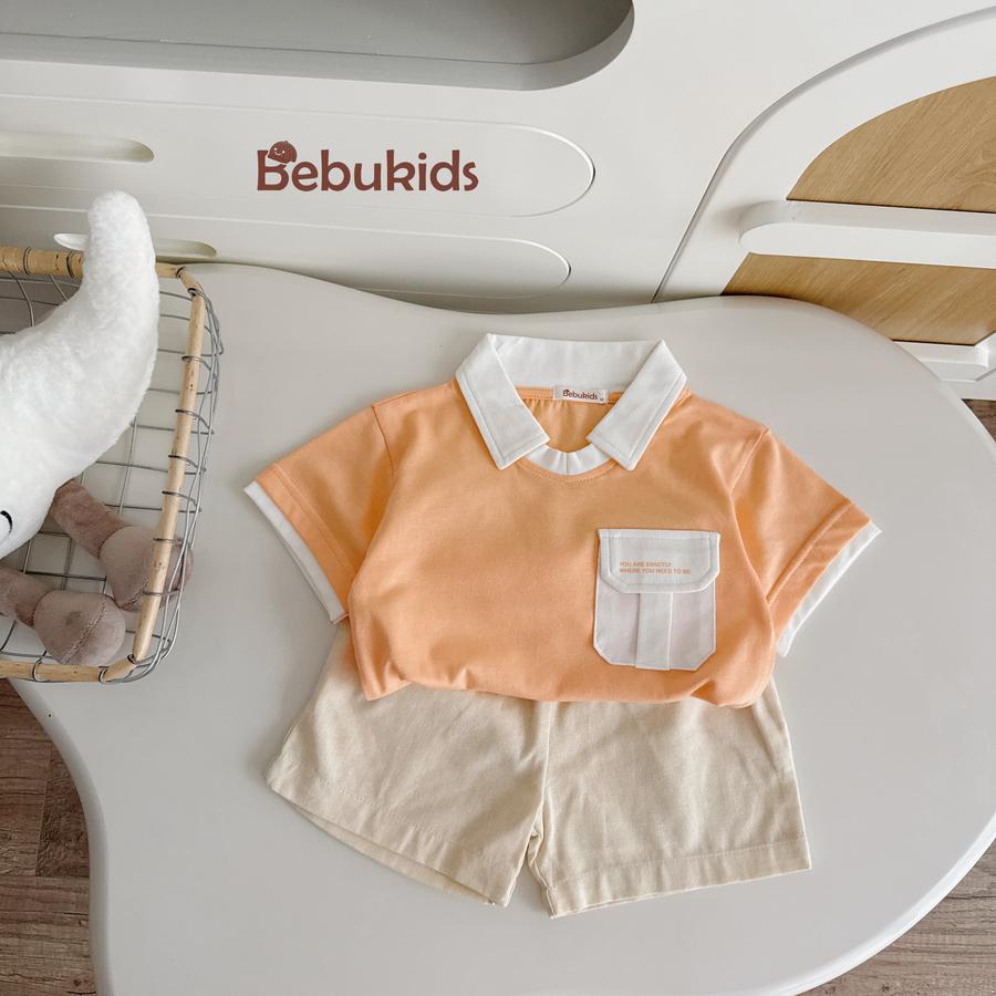 SB2116-polo cổ v túi ngực in chữ