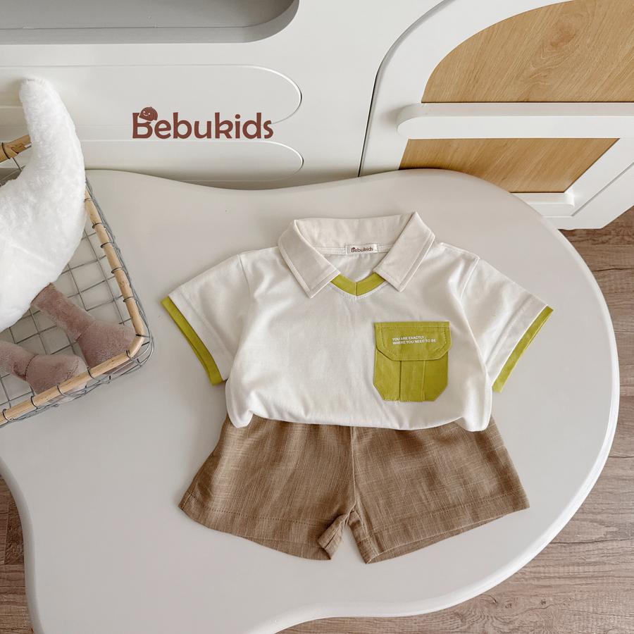 SB2116-polo cổ v túi ngực in chữ