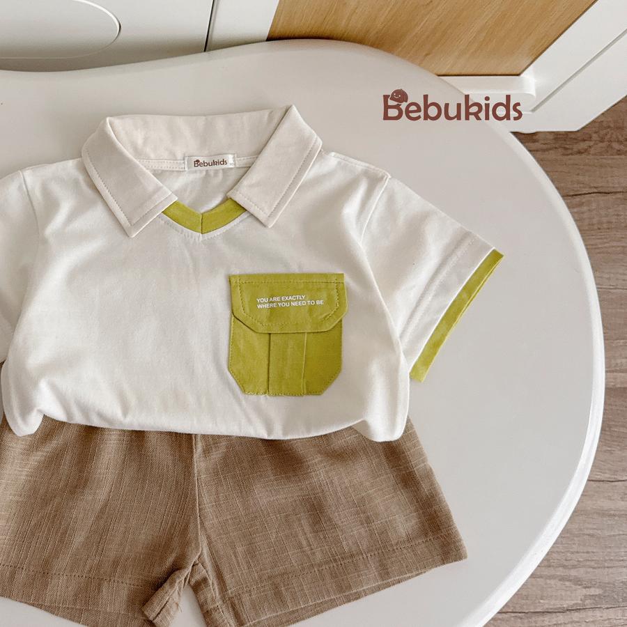 SB2116-polo cổ v túi ngực in chữ