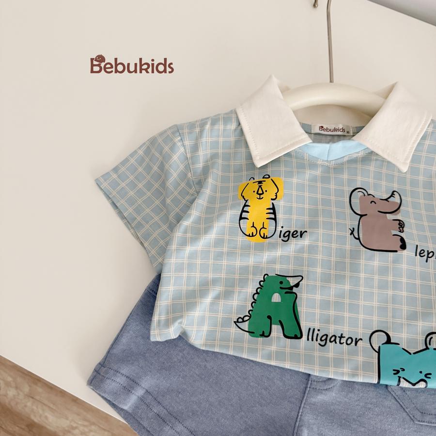 SB2253- bộ polo karo in chữ động vật