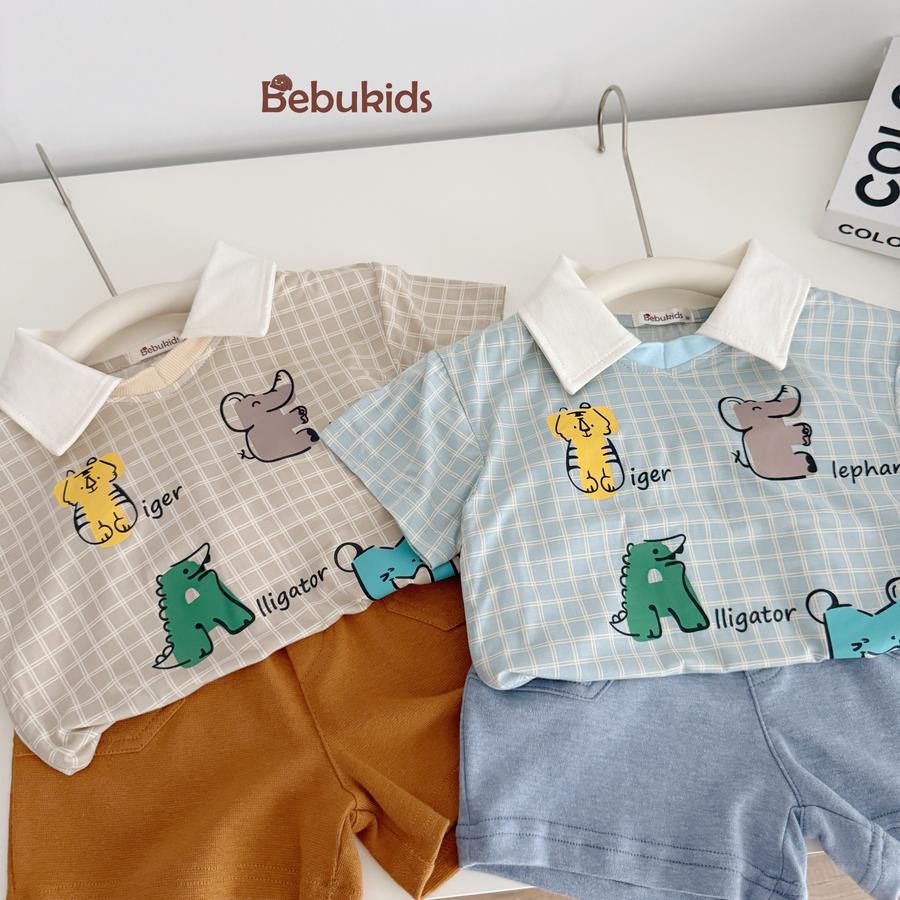 SB2253- bộ polo karo in chữ động vật