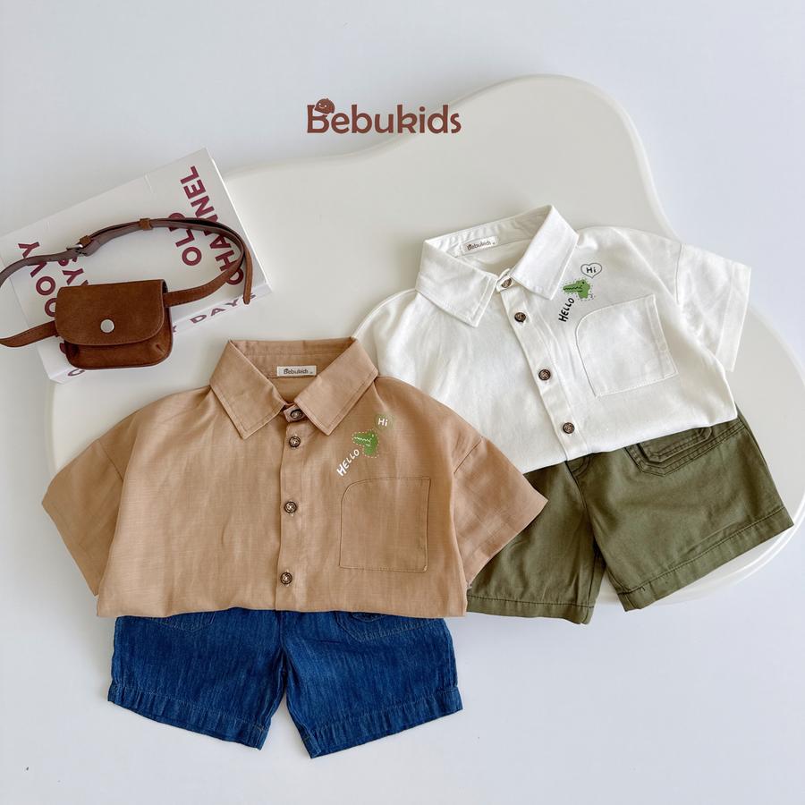 SB2131- bộ sơ mi túi cá sấu bé trai