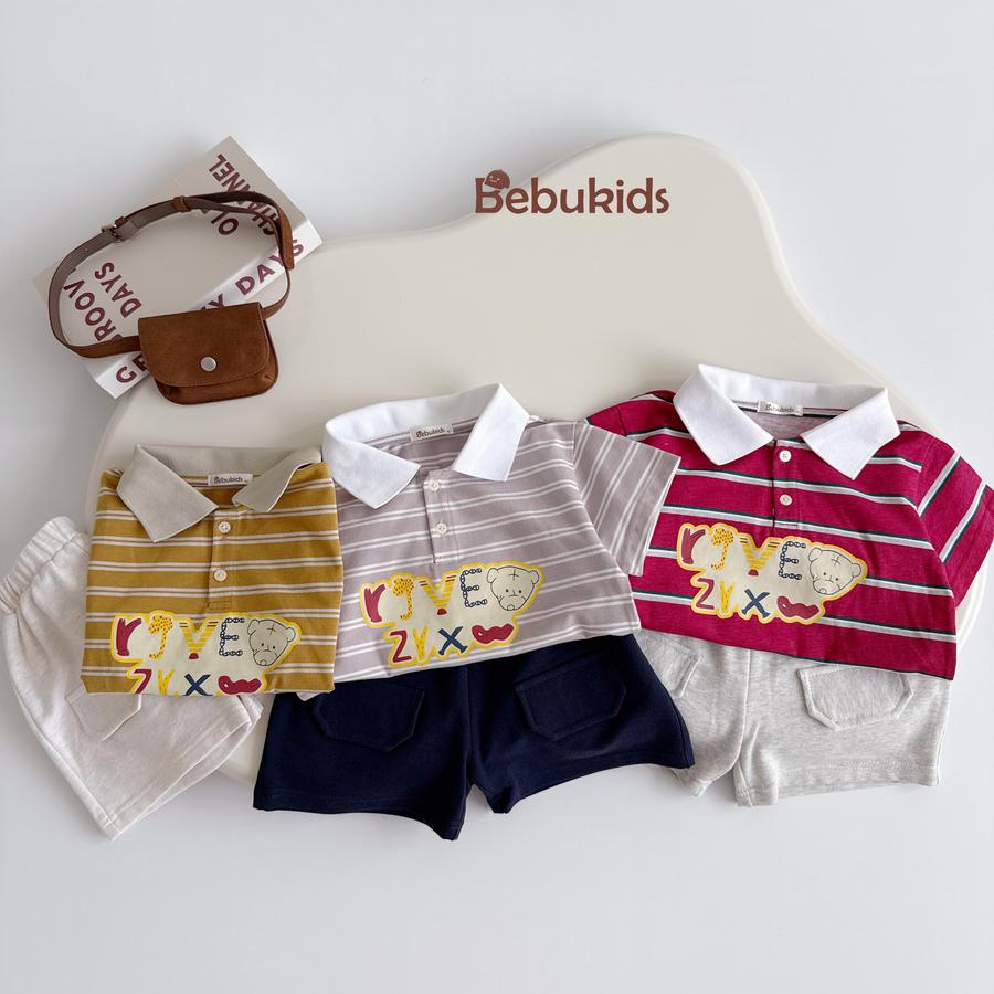 SB2351- bộ polo kẻ ngang  phối cổ in chữ,gấu