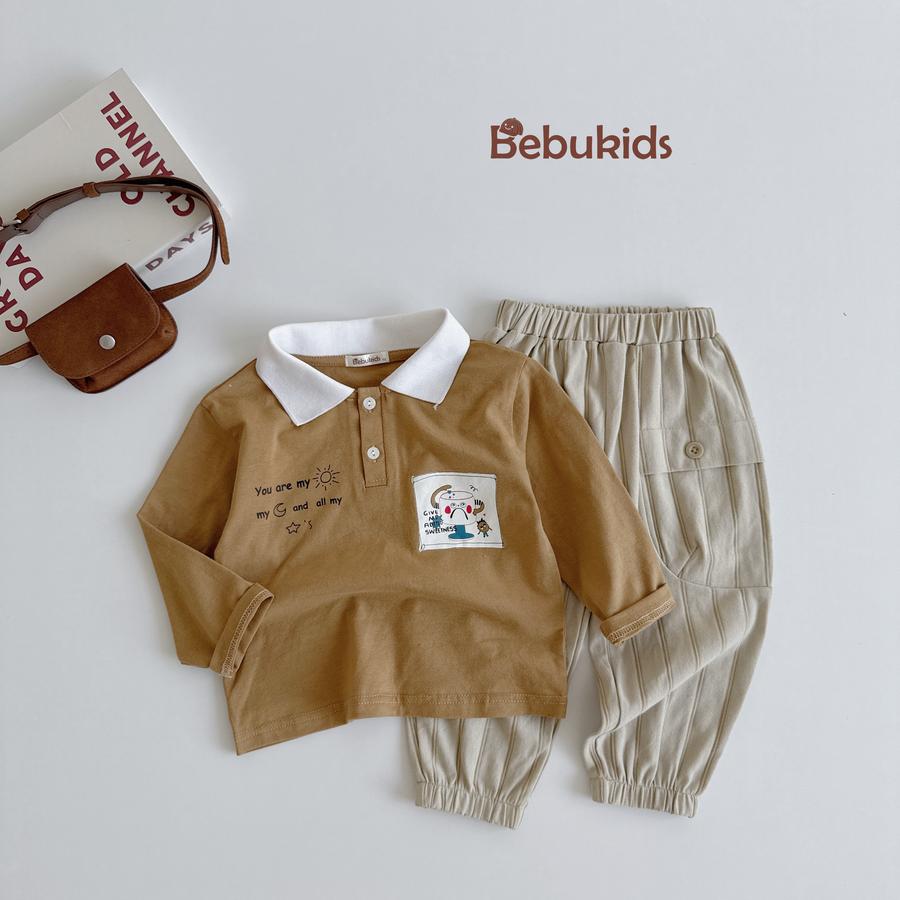 SB2398- bộ dài tay bé trai phối cổ, logo ngực in ly, in chữ you are my