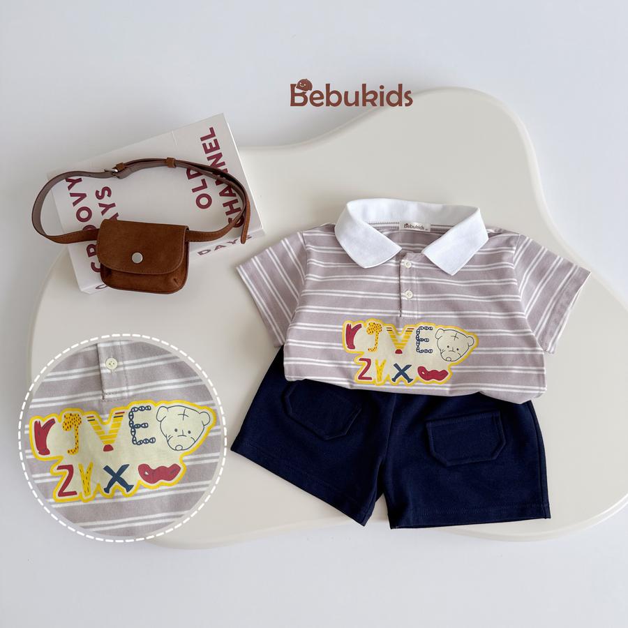 SB2351- bộ polo kẻ ngang  phối cổ in chữ,gấu