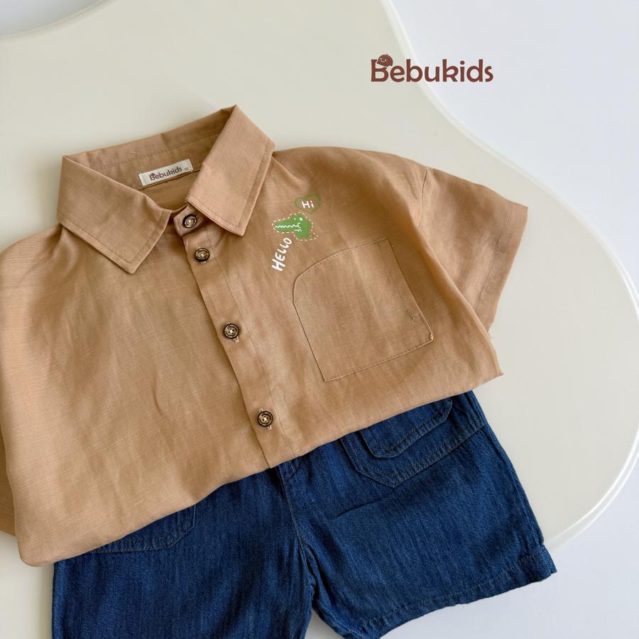 SB2131- bộ sơ mi túi cá sấu bé trai