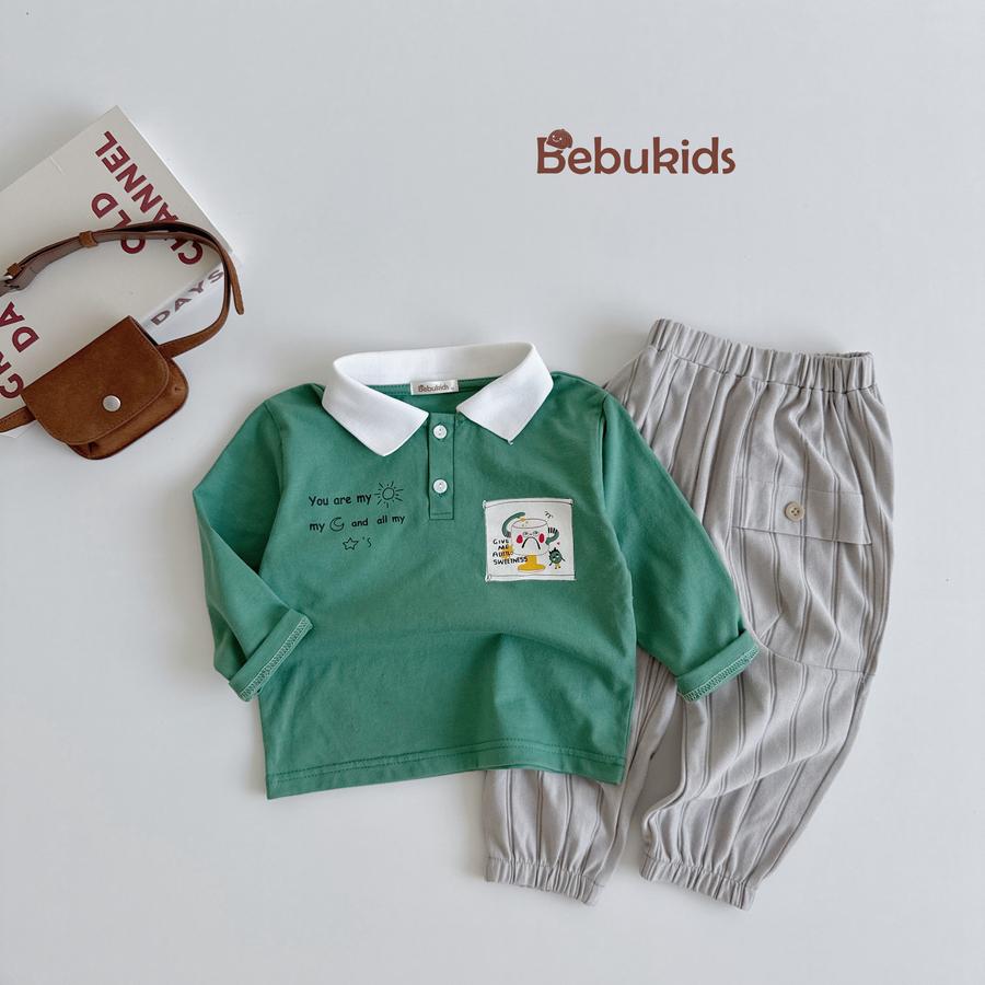 SB2398- bộ dài tay bé trai phối cổ, logo ngực in ly, in chữ you are my