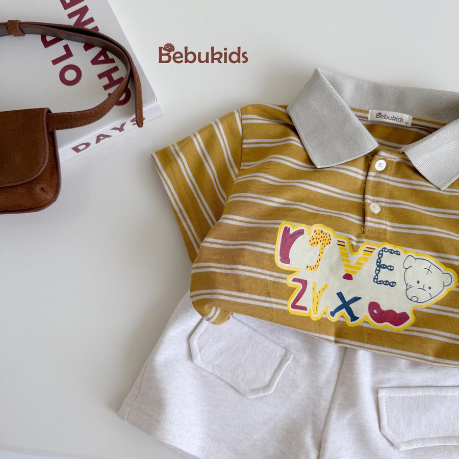 SB2351- bộ polo kẻ ngang  phối cổ in chữ,gấu