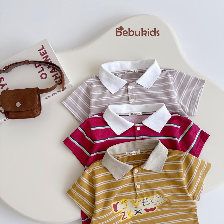 SB2351- bộ polo kẻ ngang  phối cổ in chữ,gấu