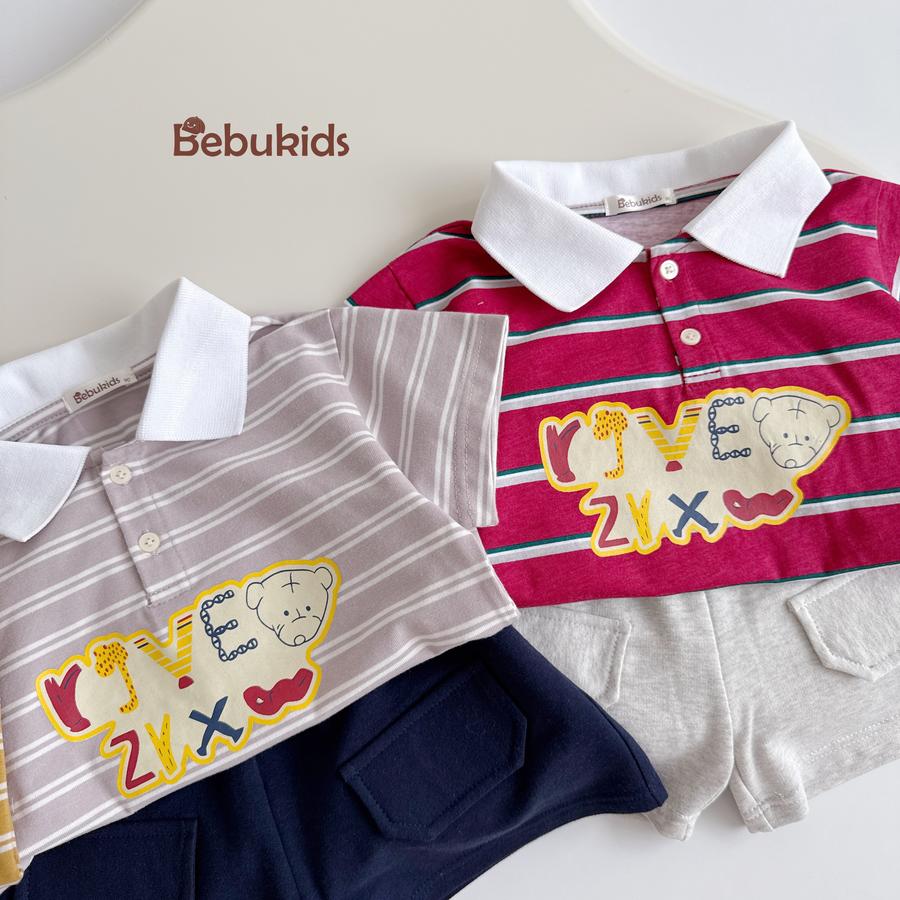 SB2351- bộ polo kẻ ngang  phối cổ in chữ,gấu